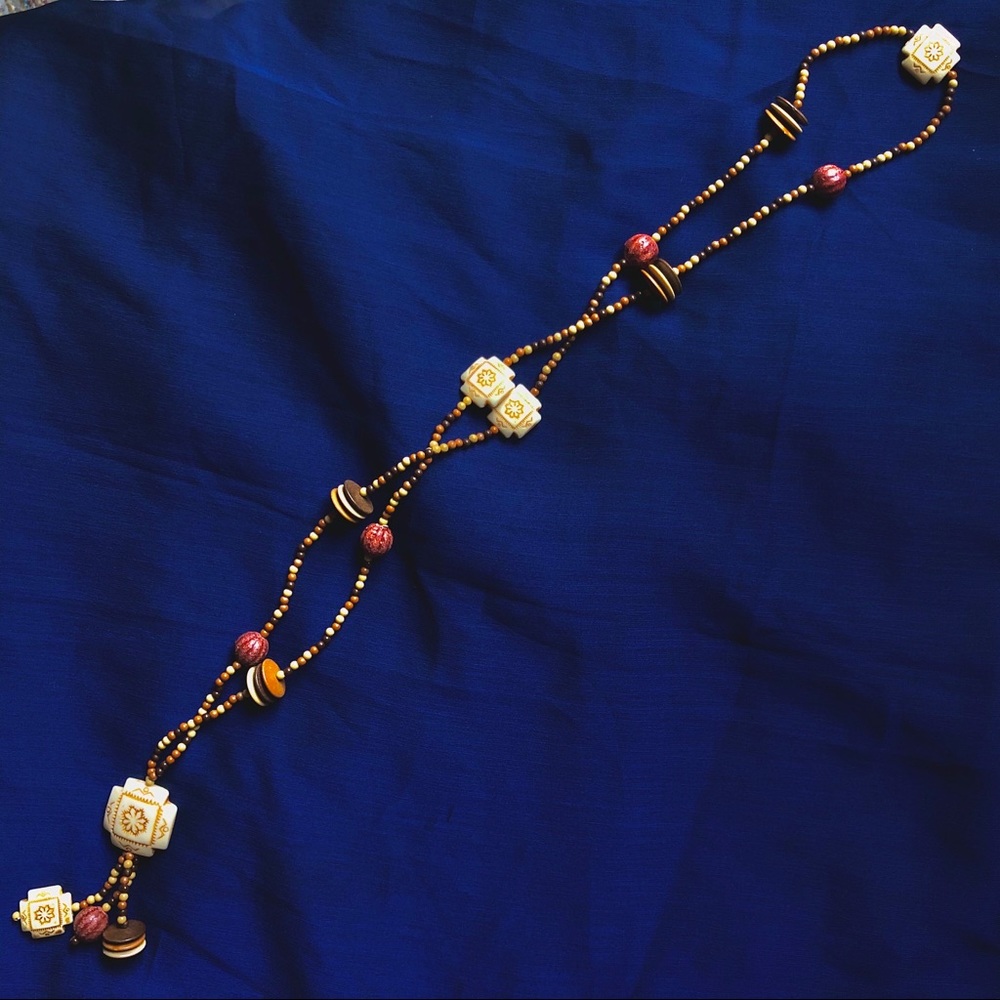 Carved Wood and Bovine Necklace